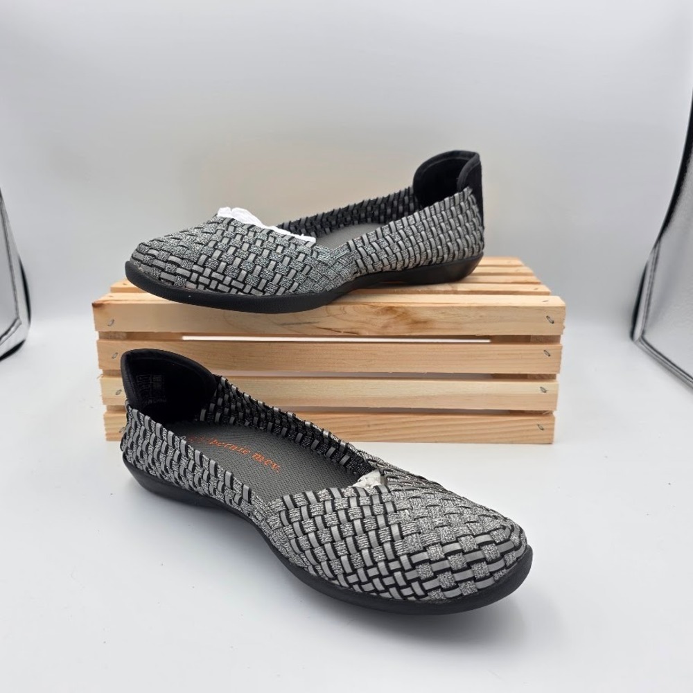 Bernie Mev Ballet Flat Women 39 8.5 Metallic Gray Silver Woven Comfort Slip On